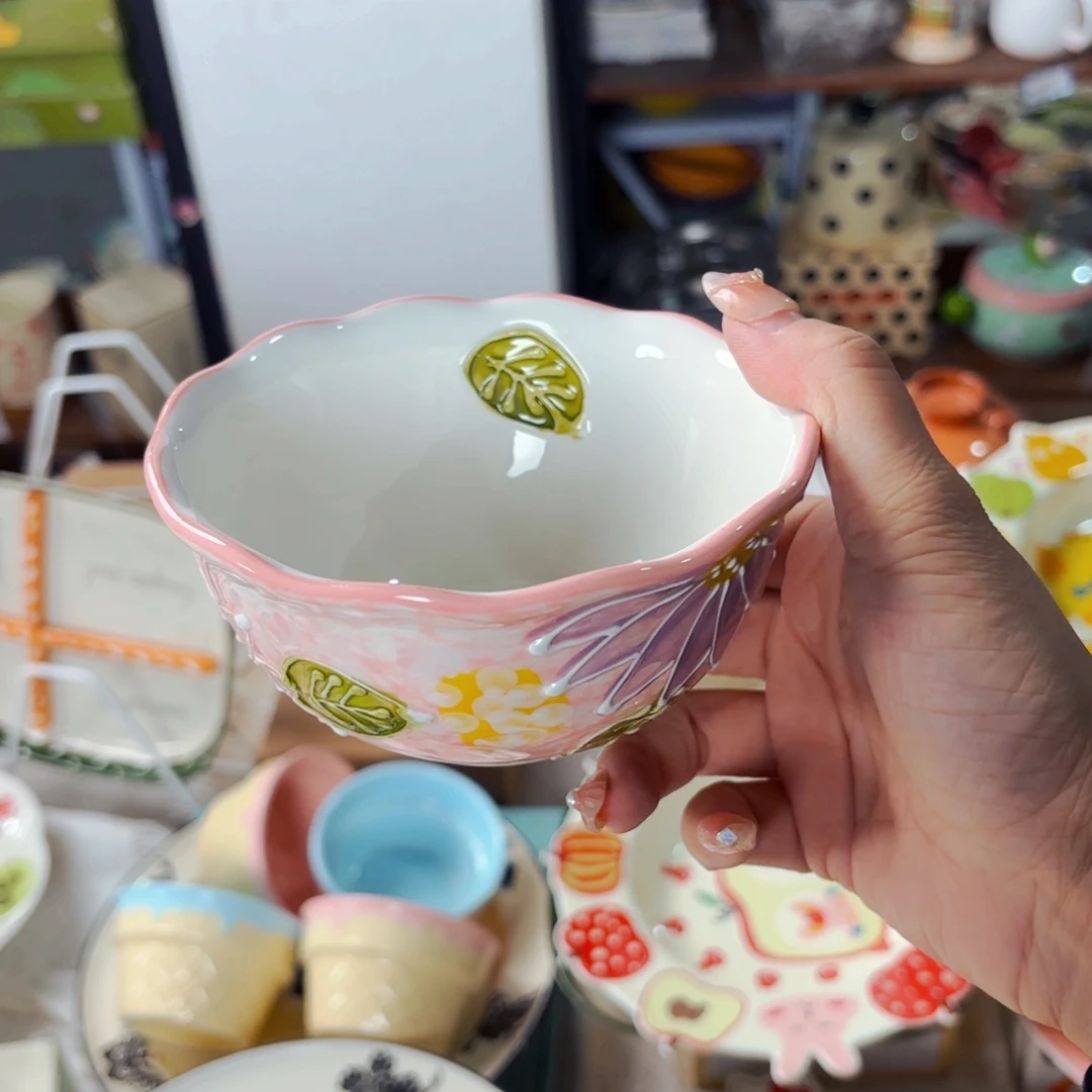 陶瓷立体浮雕重工花朵五寸米饭碗