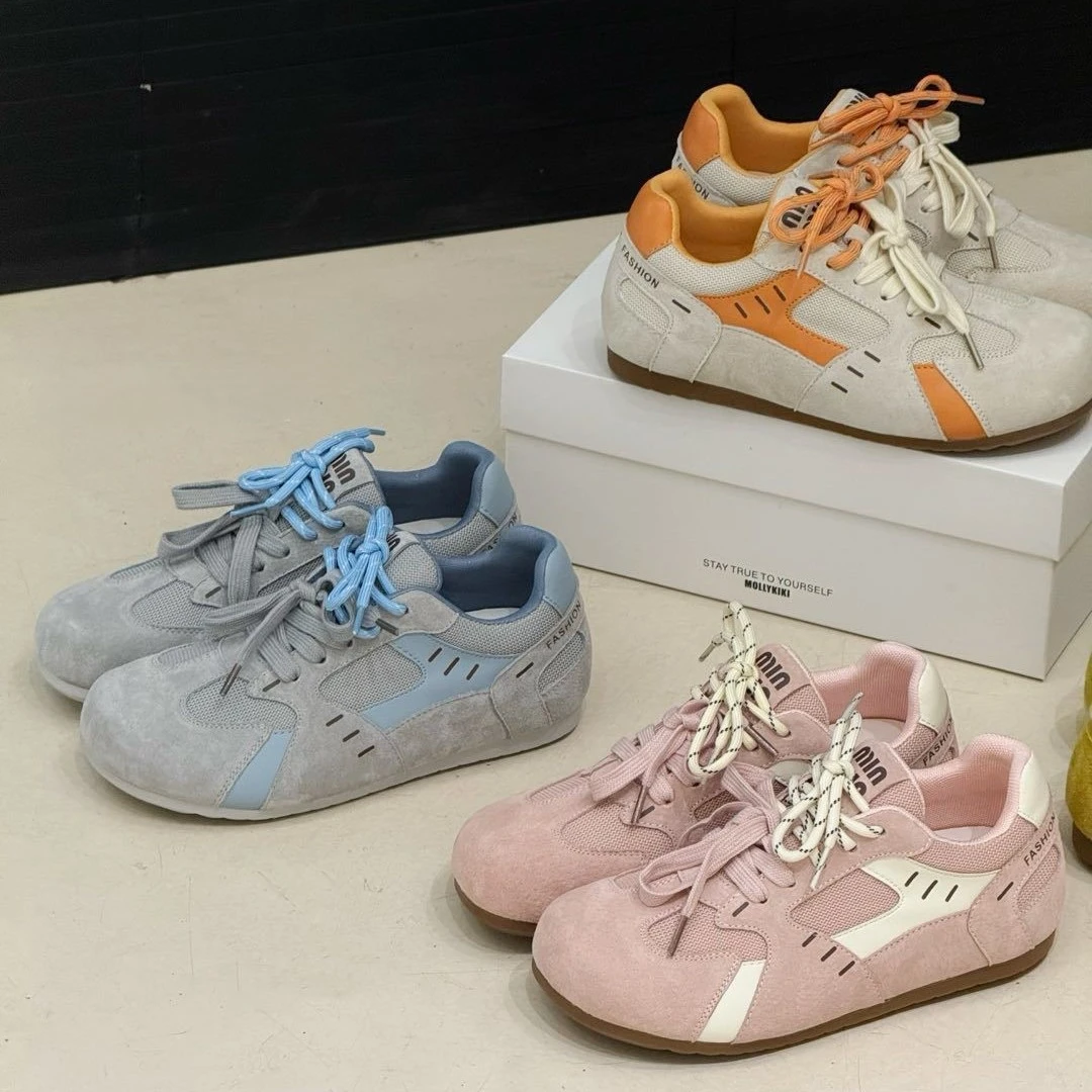 德训鞋女2025春季新款真皮小众平底内增高百搭休闲运动阿甘鞋单鞋