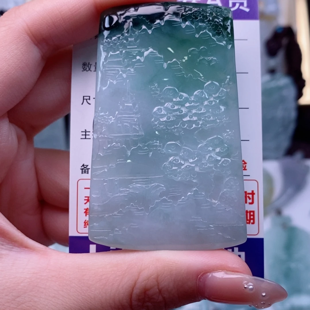 森***海翡翠未镶嵌颈饰山水天然缅甸翡翠