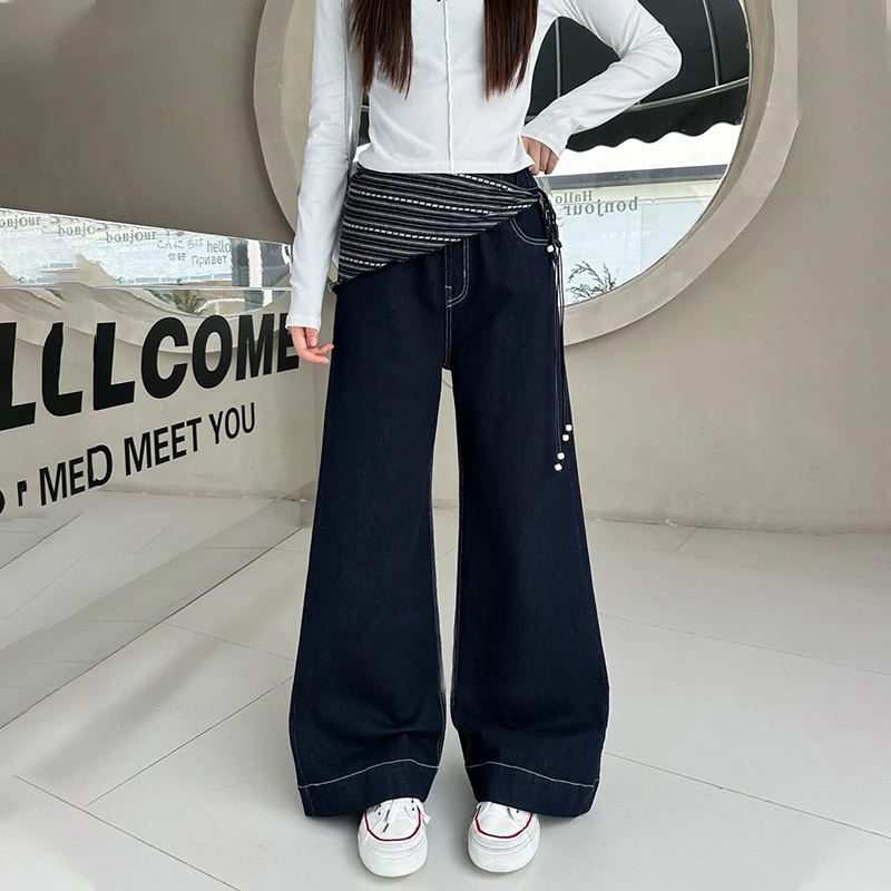 时尚百搭女童牛仔裤2025秋季儿童高腰直筒裤中大童宽松洋气阔腿裤