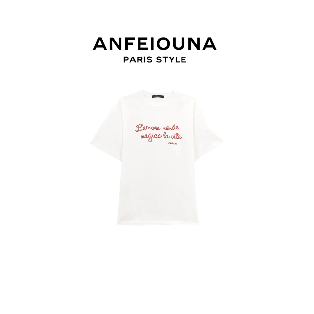 2025新款简约休闲风字母圆领短袖T恤衫3503