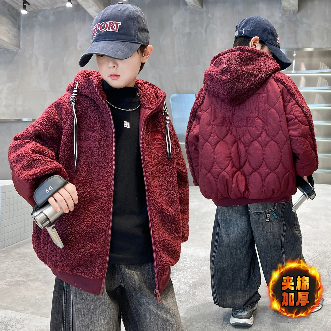 男童夹棉外套冬季新款男孩保暖男大童冬款加棉加厚绗线毛毛衣