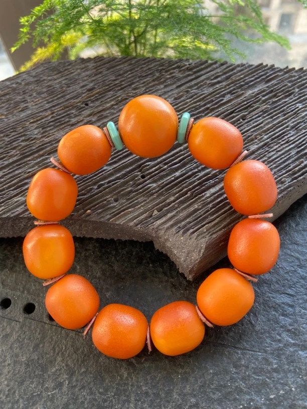 天然欧洲回流老蜜蜡橘皮枣珠手串