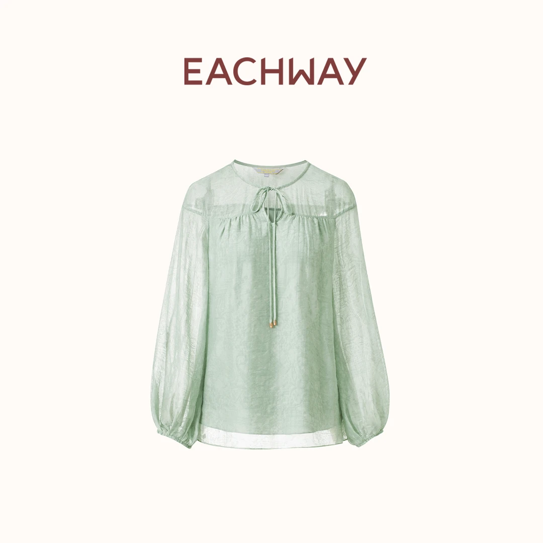 Eachway/艺之卉薄荷曼波提花薄纱感浪漫度假风法式衬衫EU21C03896