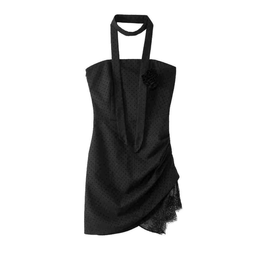 1JINN STUDIO 复古波点不规则蕾丝拼接抹胸裙