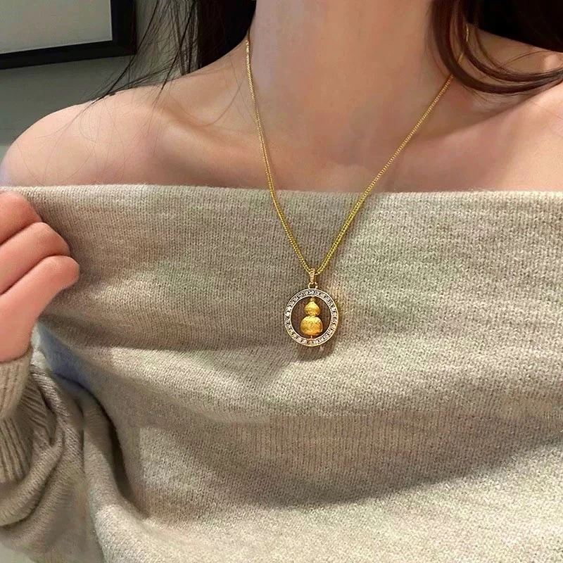 铜合金项链 新款如意转动葫芦新中式复古精致气质高级感项链