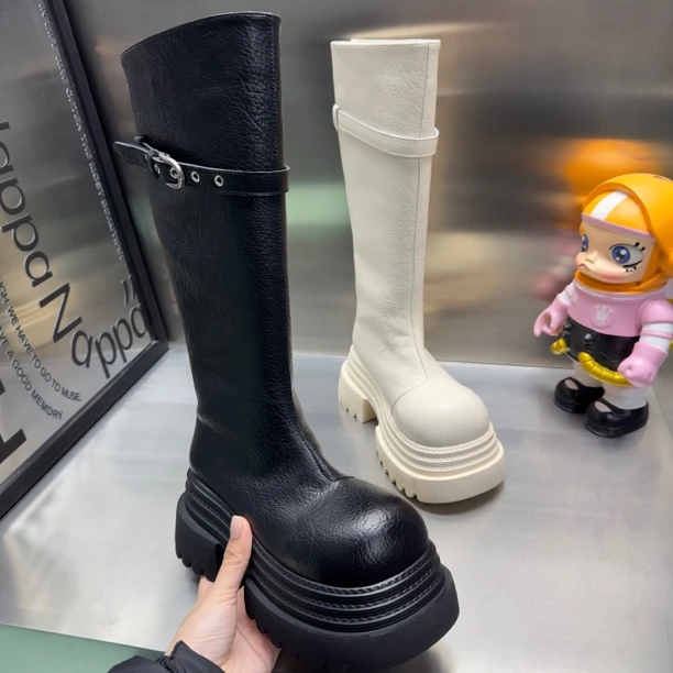 时装靴胖mm白色靴子冬季女靴女鞋时尚百搭长筒