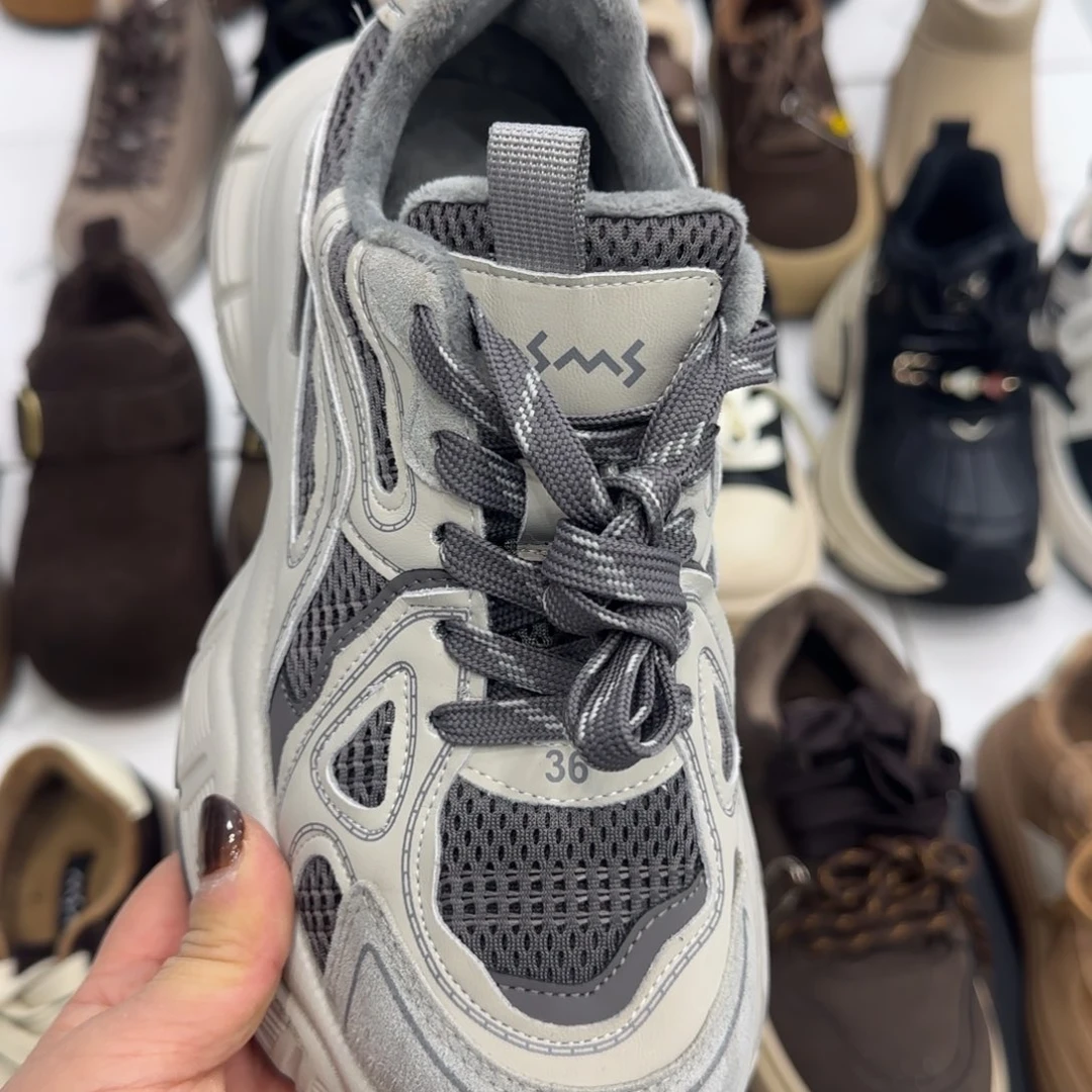 牛皮（革）玛莎玛索二棉灰色老爹鞋28-1803