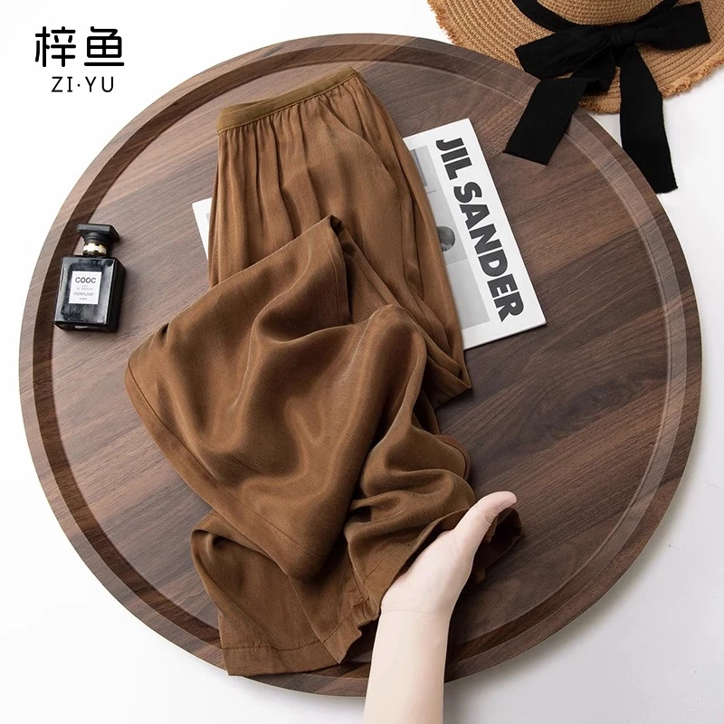 高级感铜氨丝阔腿裤女2025年春夏新款高腰宽松显瘦垂感直筒凉凉裤