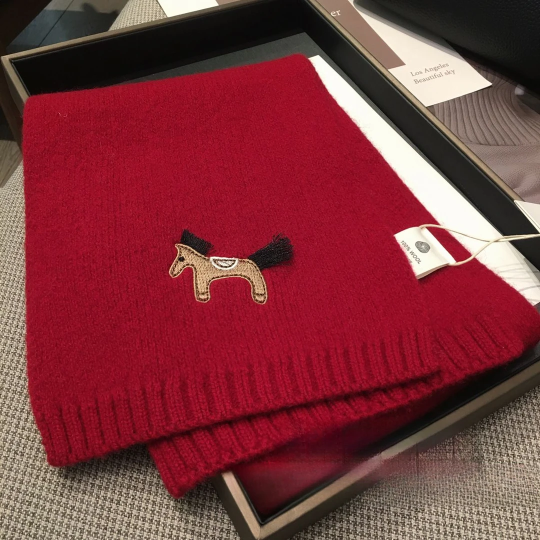 小马刺绣百搭时尚新年红色围巾男女秋冬保暖围脖披肩T