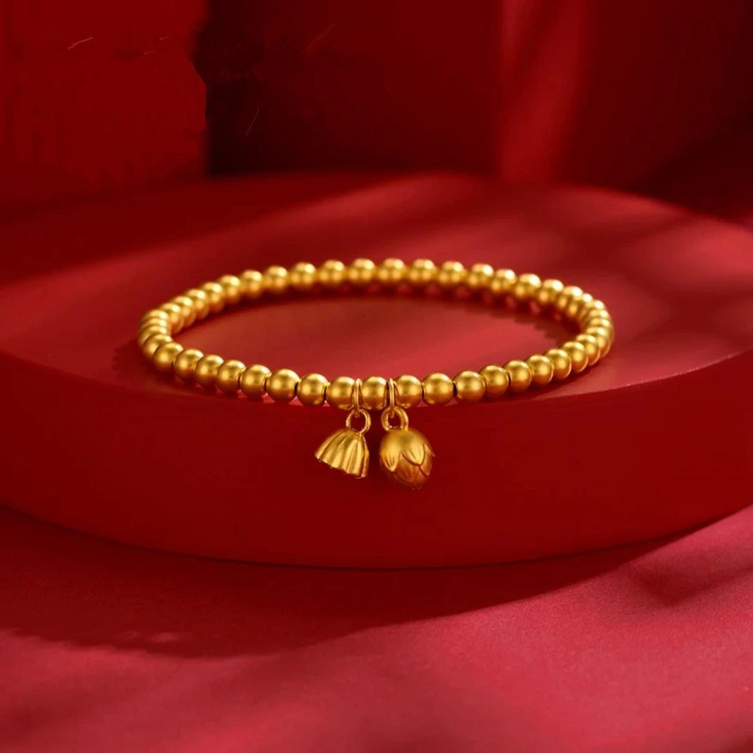 合金手链 国潮两世欢手链瑞丽风黄金色女古法时尚手串弹力手链