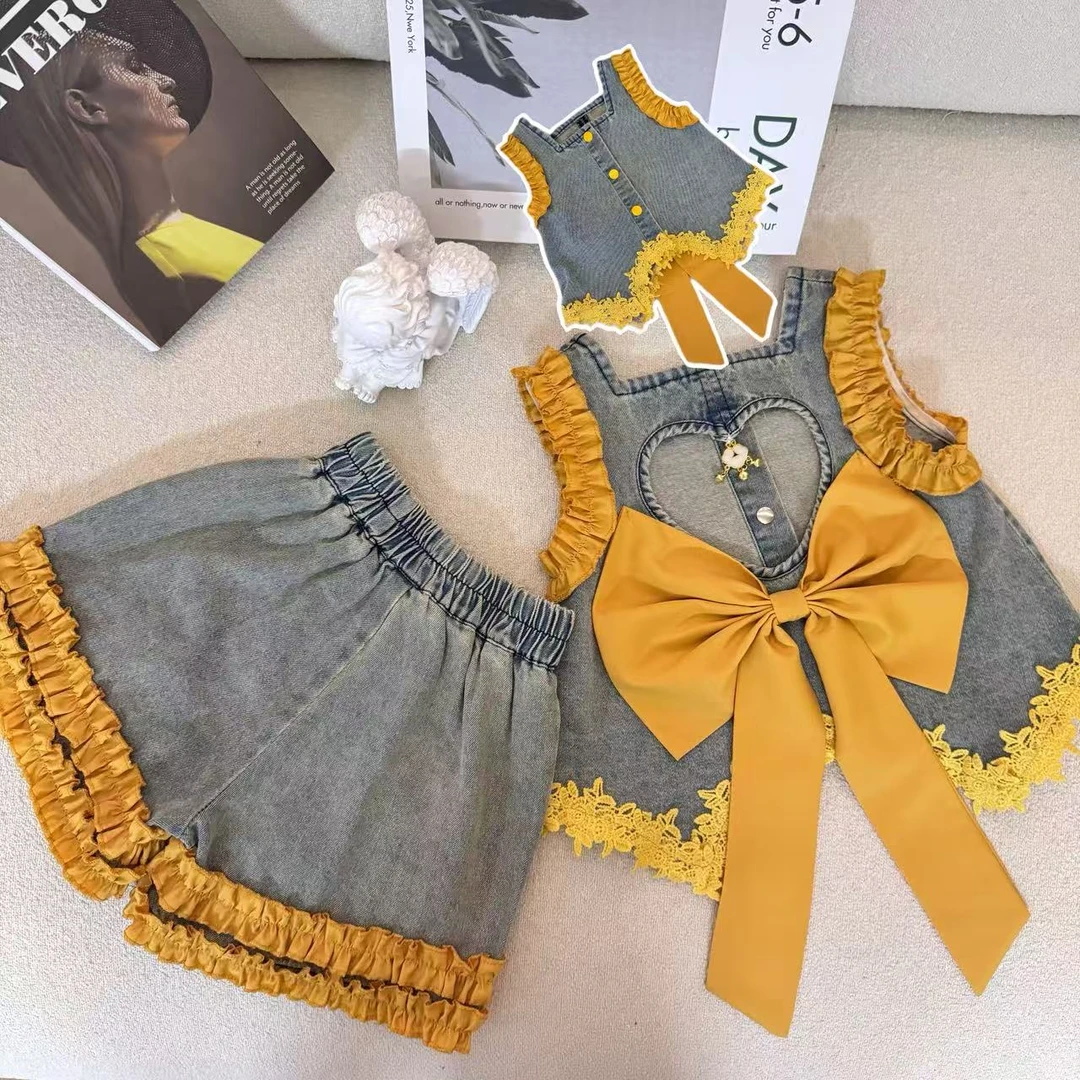 女童洋气网红夏季无袖薄款牛仔套装宝宝休闲短裤时髦2025新款夏装