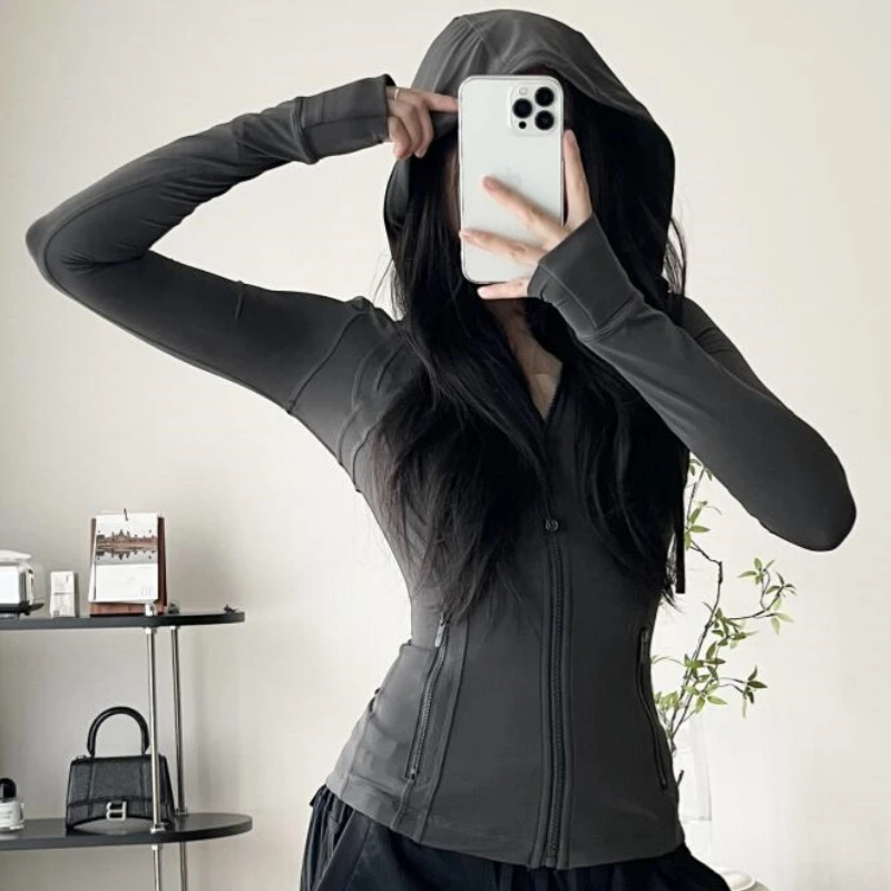 MCQORUGG连帽瑜伽服Define女运动外套磨毛健身上衣修身显瘦夹克