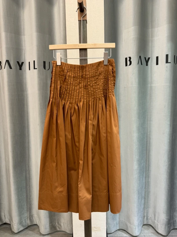 芭家2025年春款时尚高腰褶皱半裙93Q3843-599B