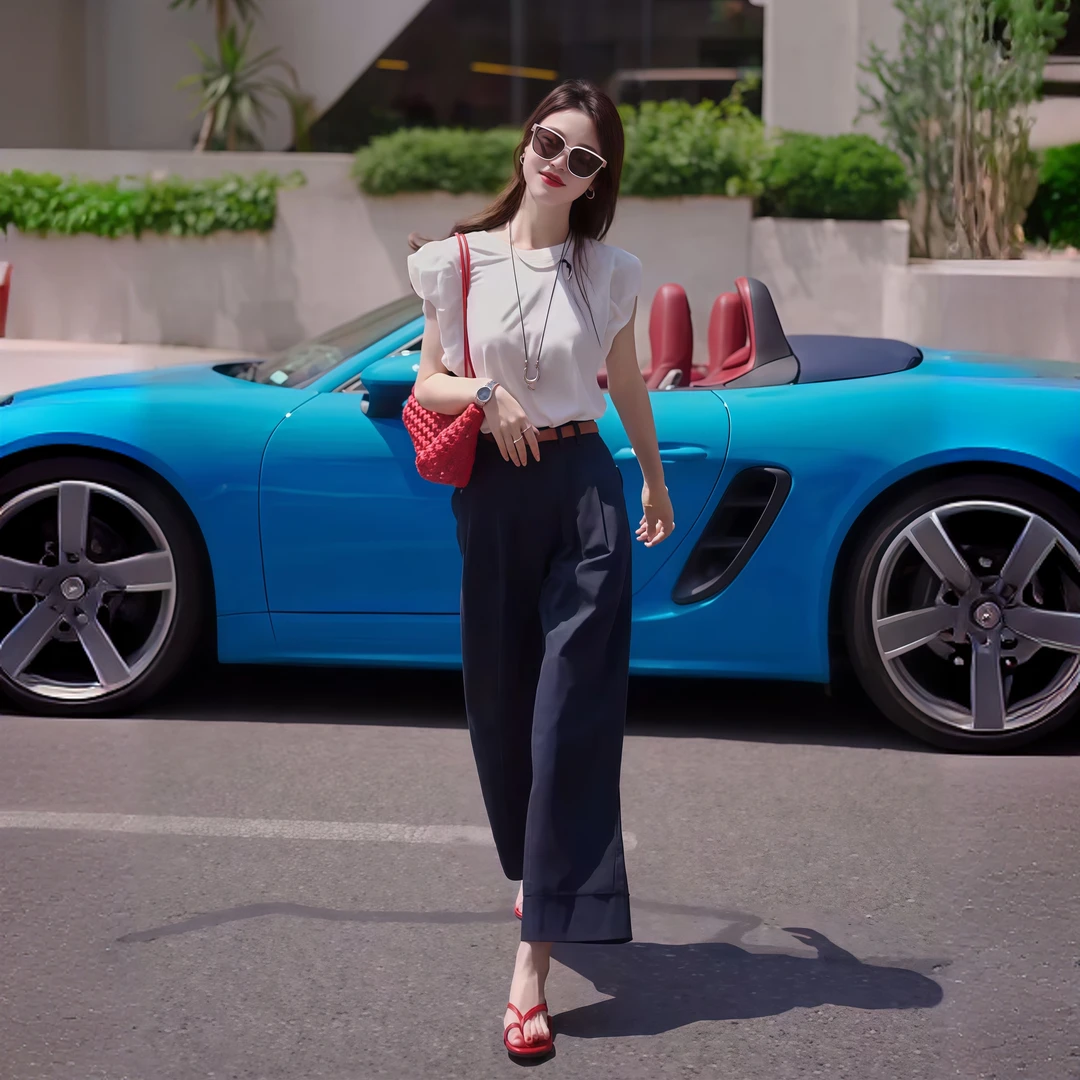 艺术旅途夏季新款时尚百搭蕾丝镂空显瘦上衣女+休闲阔腿九分裤