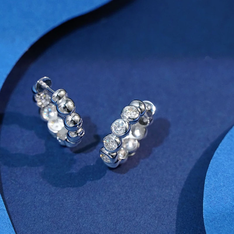 意大利中古风PT950铂金钻石耳饰时尚气质泡泡耳圈原创高级珠宝