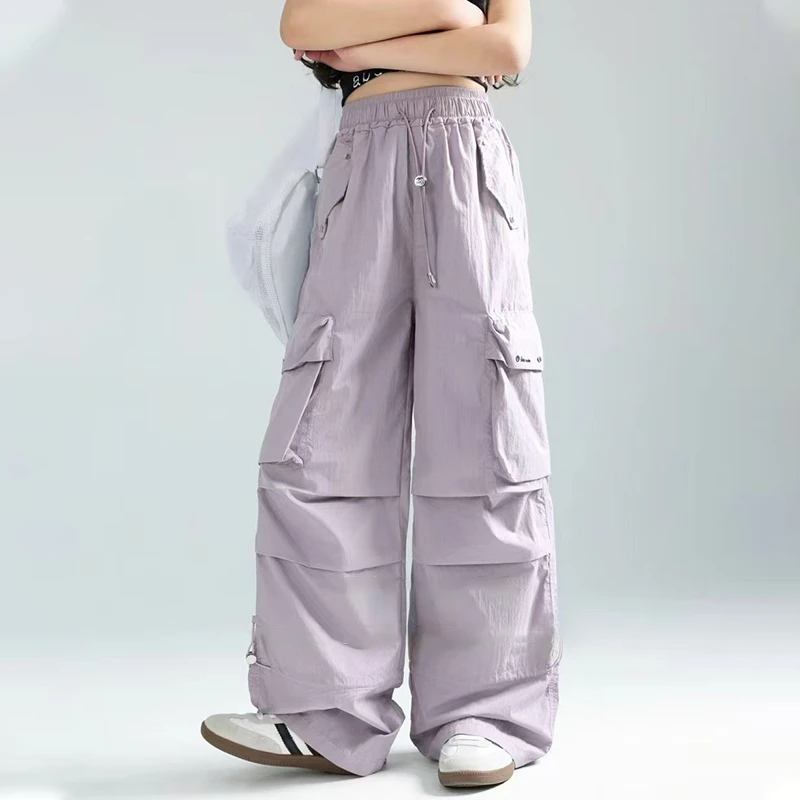 女童洋气工装裤夏季宽松休闲裤2025新款中大童轻薄透气百搭伞兵裤