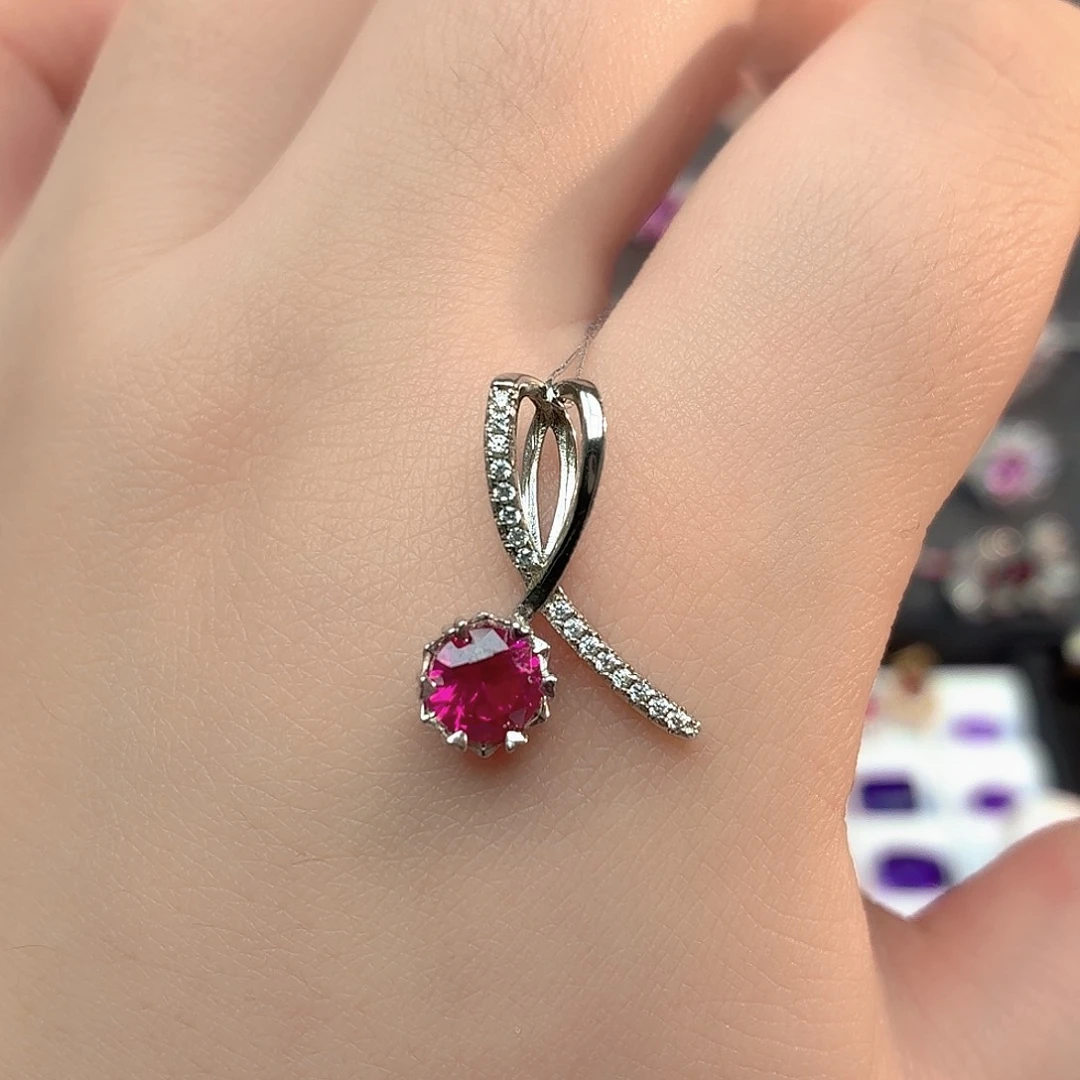 吊坠925银培育卢比莱色宝石