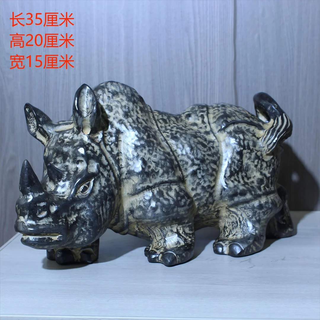 35厘米犀牛|茶室会所客厅桌面造景中式复古青石摆件