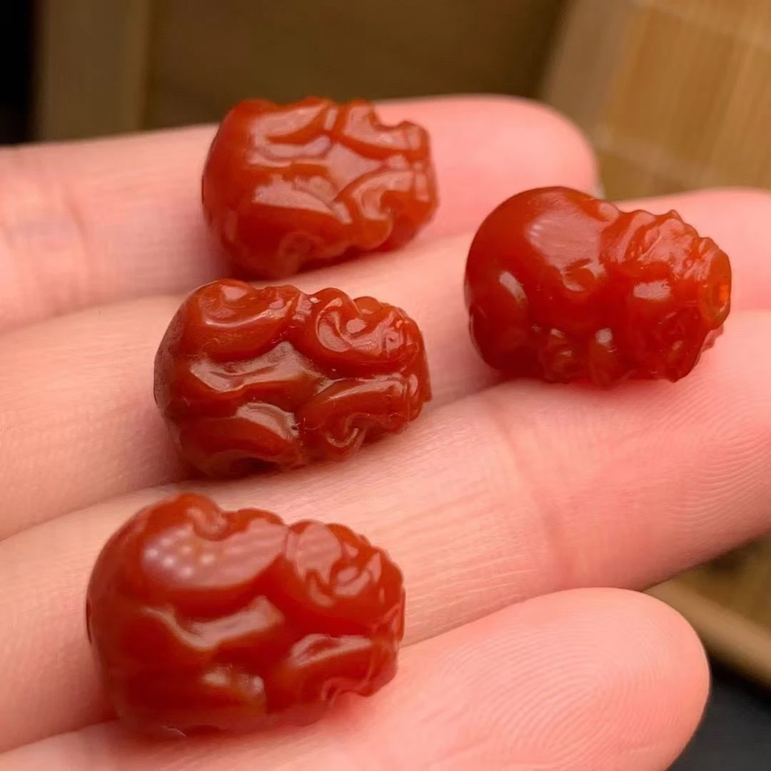 南红玛瑙卡8*11mm貔貅两颗一组瓦西料火焰纹单珠配饰