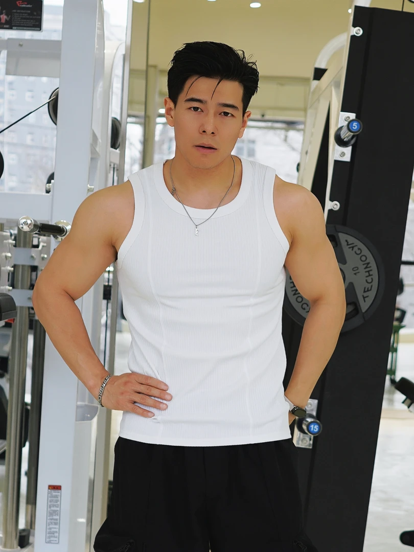 美式衣服夏季重磅310克坎肩背心男无袖拼接显大弹力训练服健身