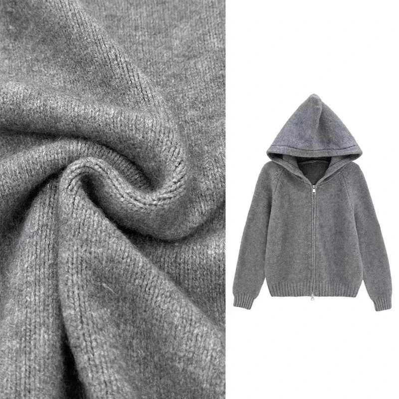 慵懒风连帽针织开衫女2025秋冬韩版拉链小众设计感短款毛衣外套潮