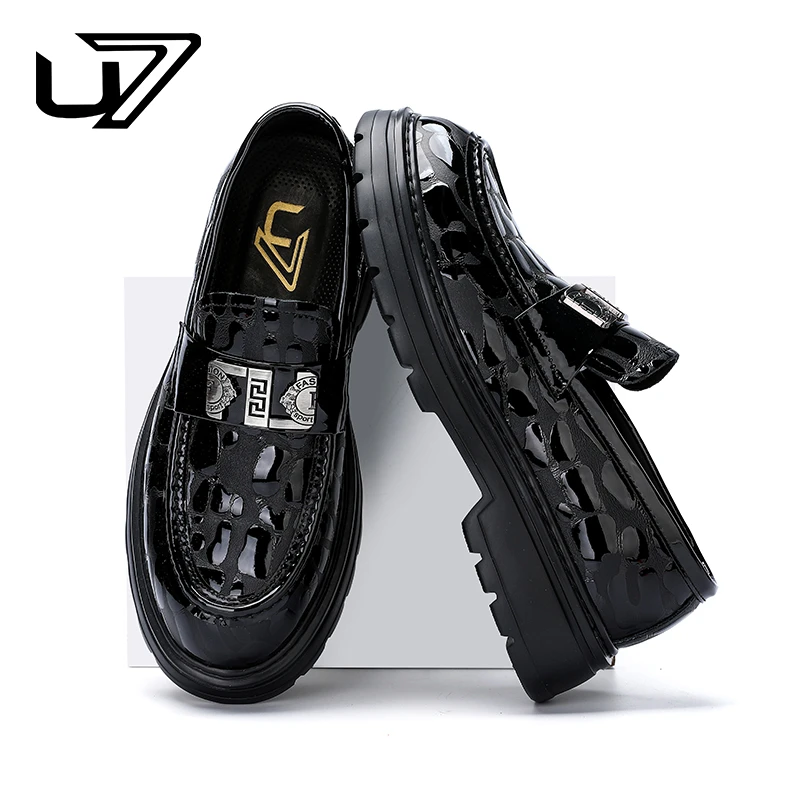 U7品牌男鞋 石头纹牛皮 新款潮流百搭商务休闲皮鞋石头纹路男鞋