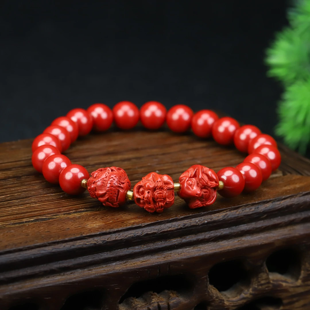 含辰砂工艺品紫金砂水飞红砂三合手链男女款本命年生肖转运珠