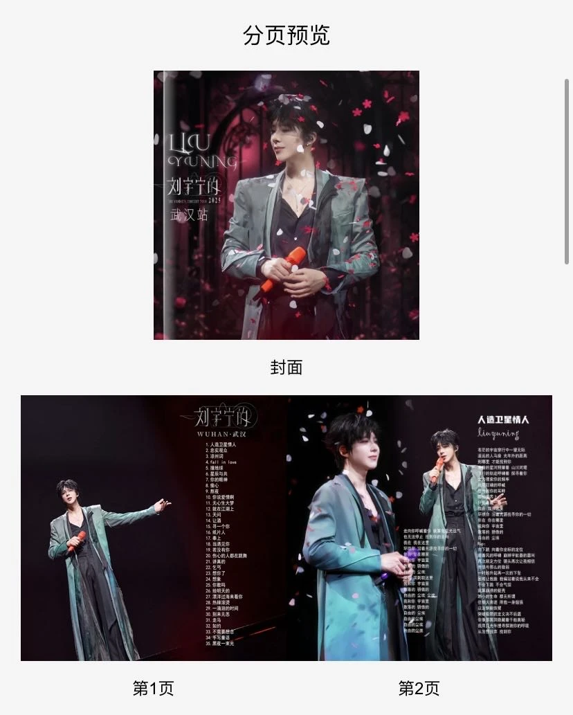 刘宇宁武汉站歌词本 （不支持7天无理由退货退款）
