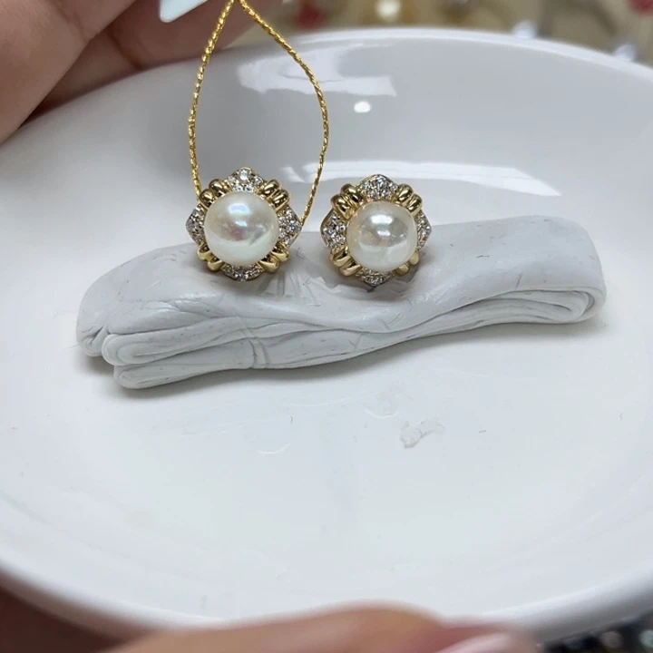 海水珍珠耳饰银S925镶嵌AK7-8mm73号