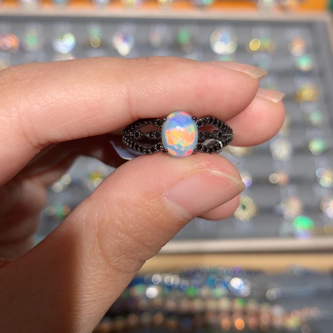 银S925镶嵌欧泊欧泊戒指y