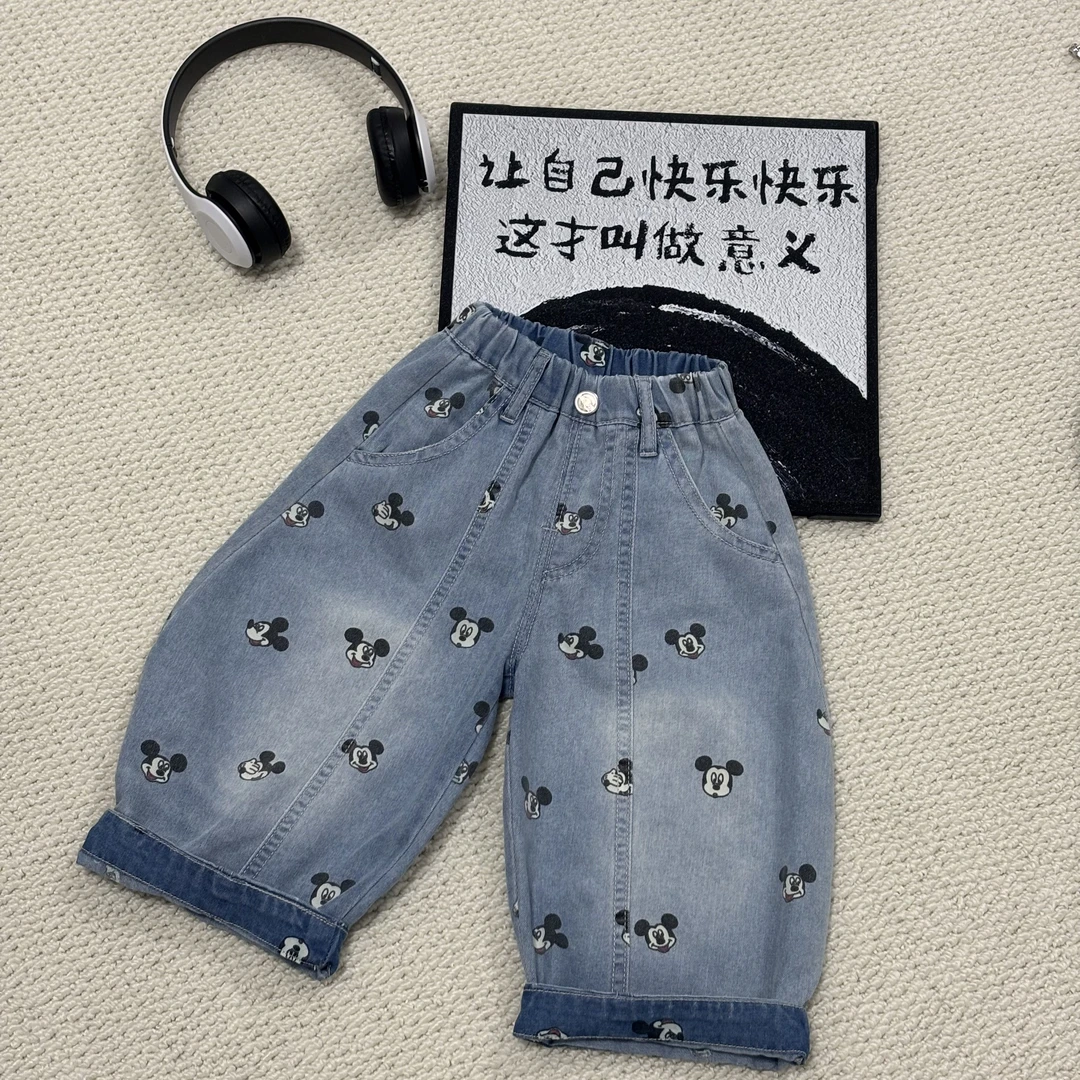 男女童春秋新款米奇卡通牛仔裤宽松百搭休闲长裤