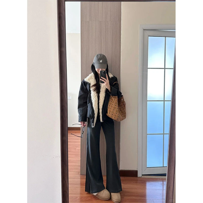 秋季设计感通勤风修身显瘦百搭时尚外套上衣休闲简约直筒长裤套装