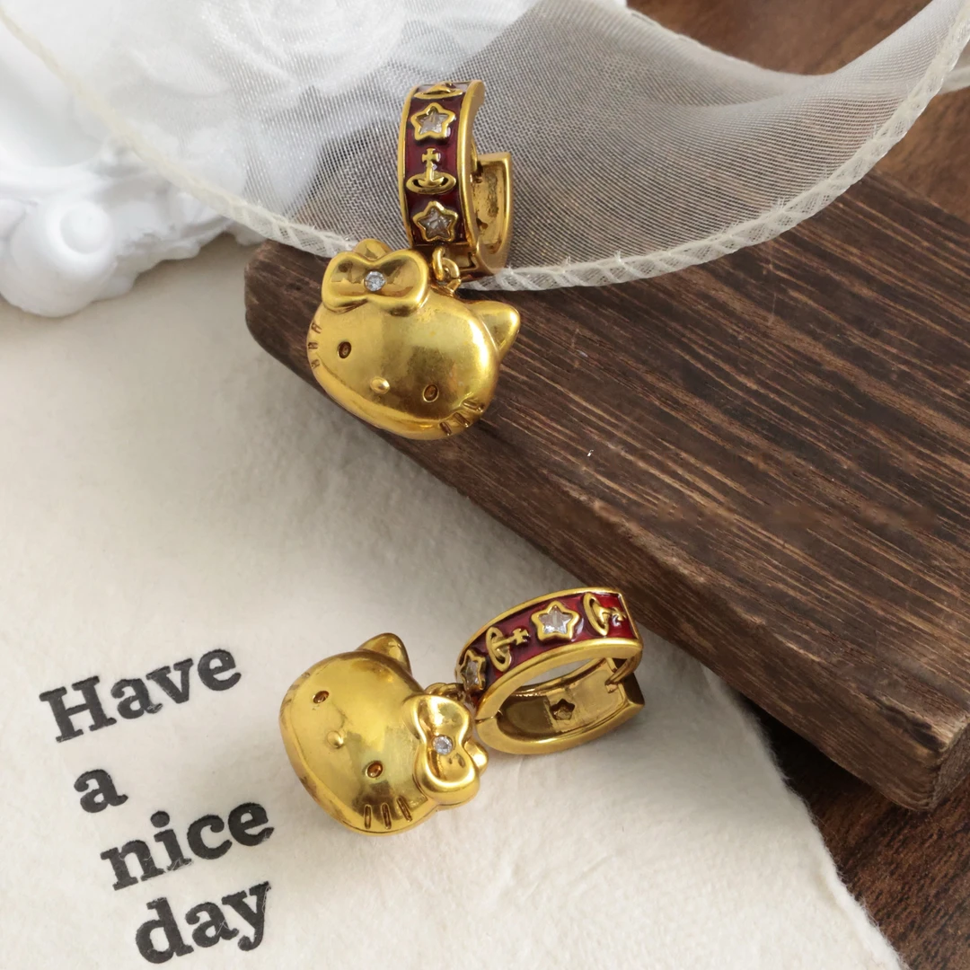 黄铜耳饰 1039韩版新款黄铜系列KT猫滴油耳环