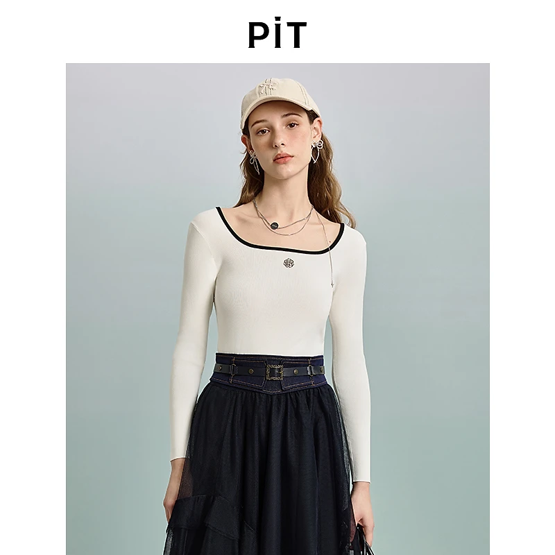 pit方领显瘦毛针织衫白色百搭长袖打底衫内搭毛衣女秋冬新款上衣