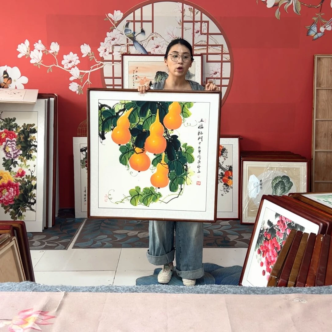 国画手写手绘国画作品82✖️82带框包邮