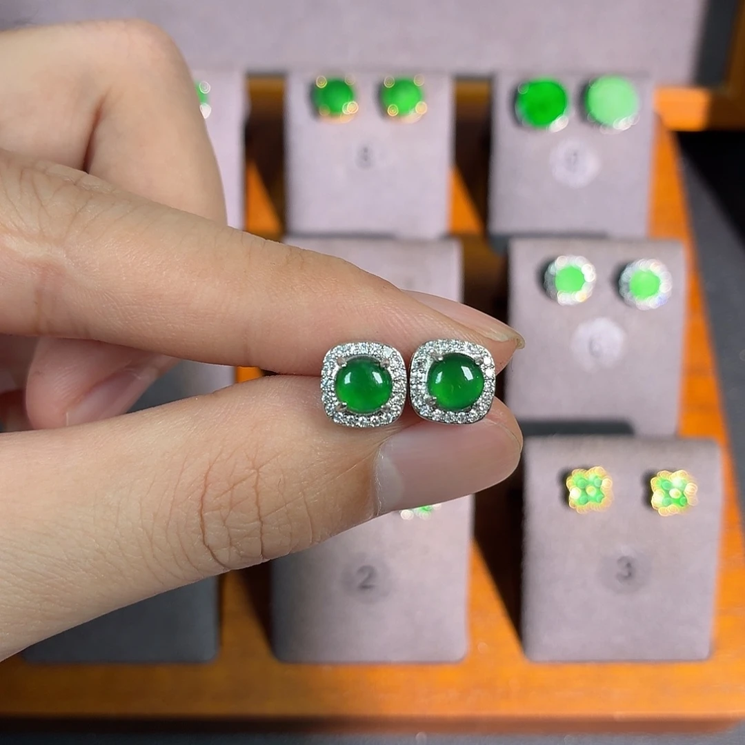 翡翠银S925镶嵌耳饰耳饰