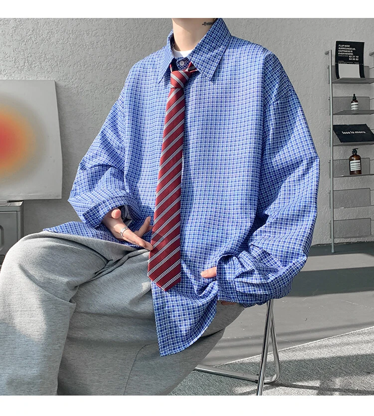 高个子大码190衬衫长袖男春秋衬衣长袖休闲ins港风宽松衬衫