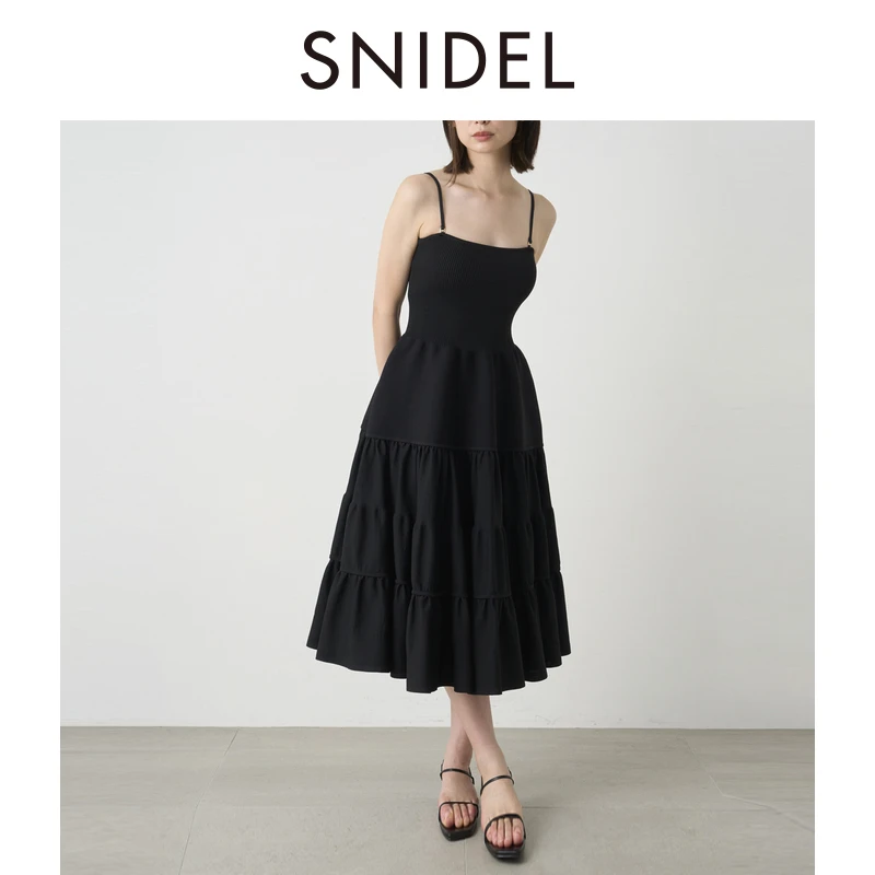 SNIDEL甜美针织拼接吊带收腰蓬蓬连衣裙SWNO242157