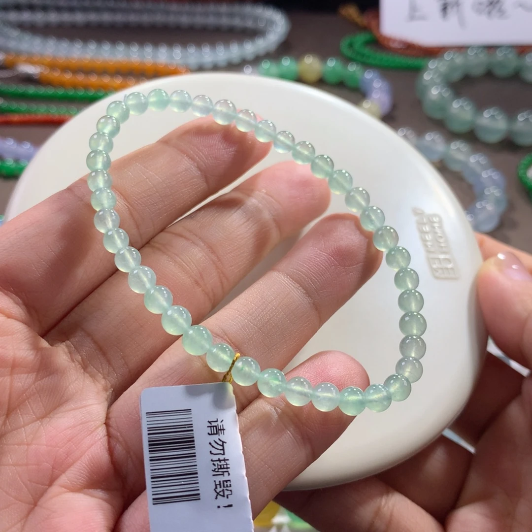 翡翠未镶嵌手链高冰甜甜薄荷绿手链卡4.4~4.7
