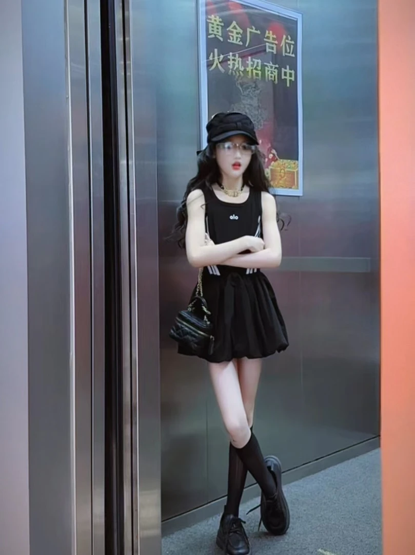 女童韩版运动风休闲无袖连衣裙2025夏装新款儿童织带花苞蓬蓬裙子