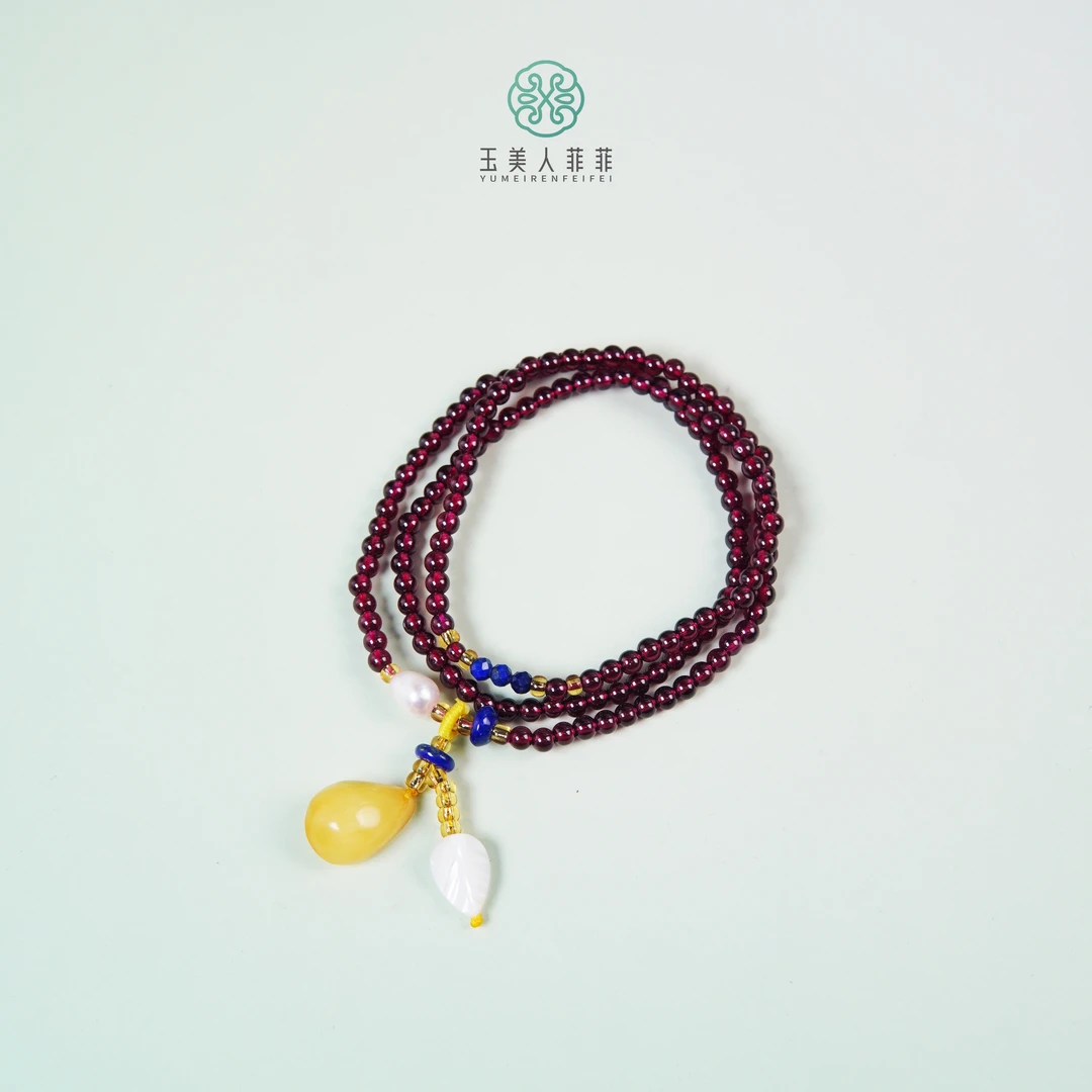 菲菲珠宝好！石榴石多圈圆珠手串约3mm+