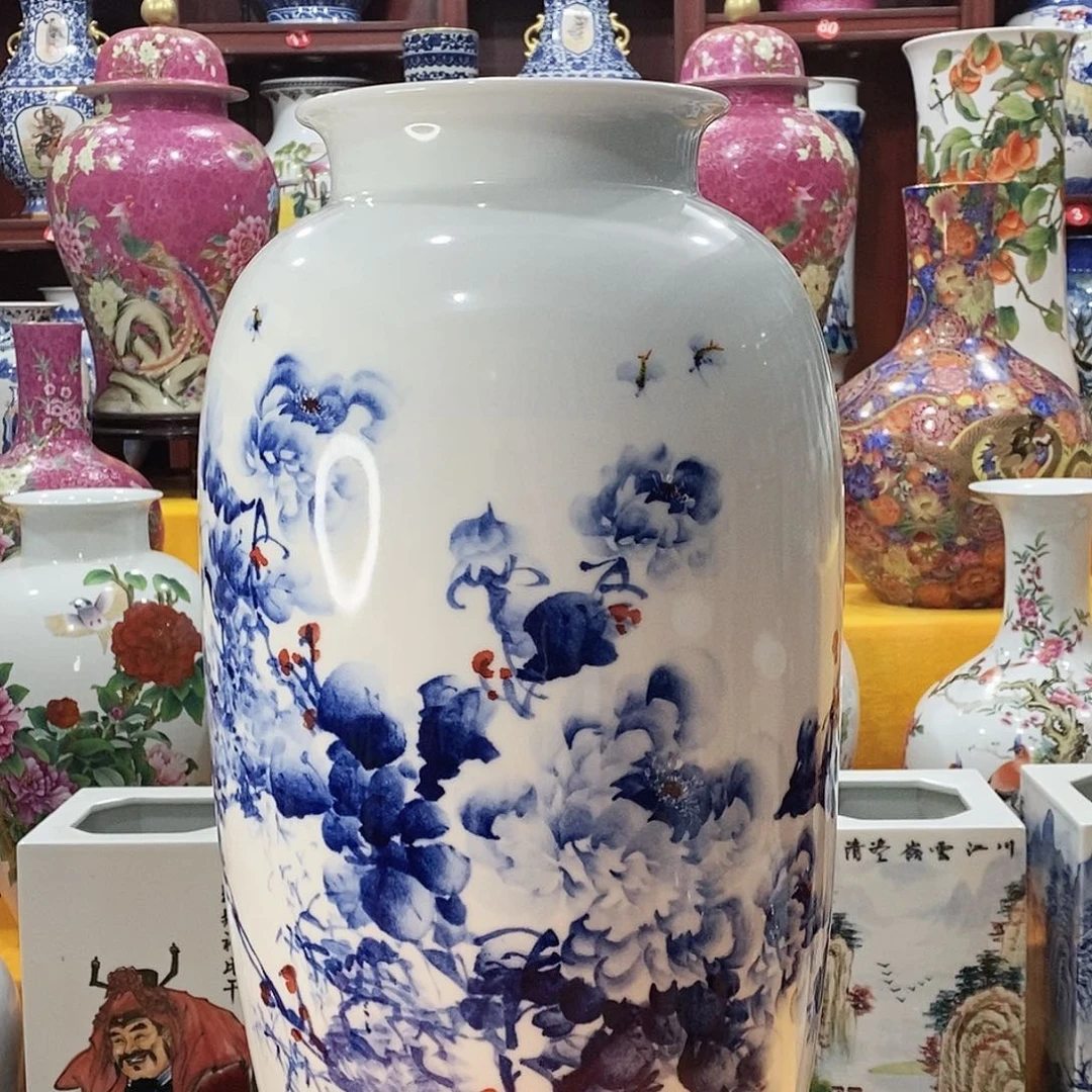 紫***翼摆件景德镇陶瓷青花冬瓜瓶