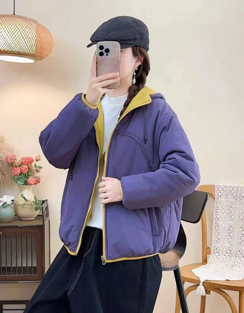 【主播推荐】女士撞色拼接两面穿棉服F605