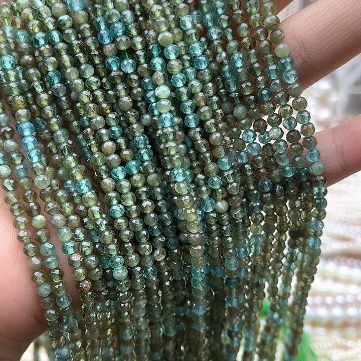 未镶嵌玛瑙/玉髓珠宝半成品一条3.5mm左右蓝绿磷辉刻面