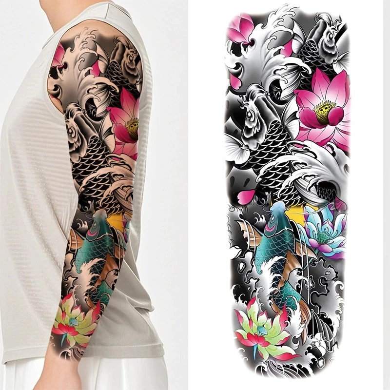 4张彩色大花臂纹身贴男女 防水持久仿真半永久遮疤高级感个性图案