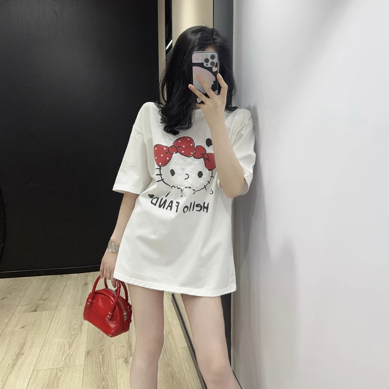 加宽加大字母白色短袖设计感夏季T恤女时尚慵懒风ins卡通韩版上衣