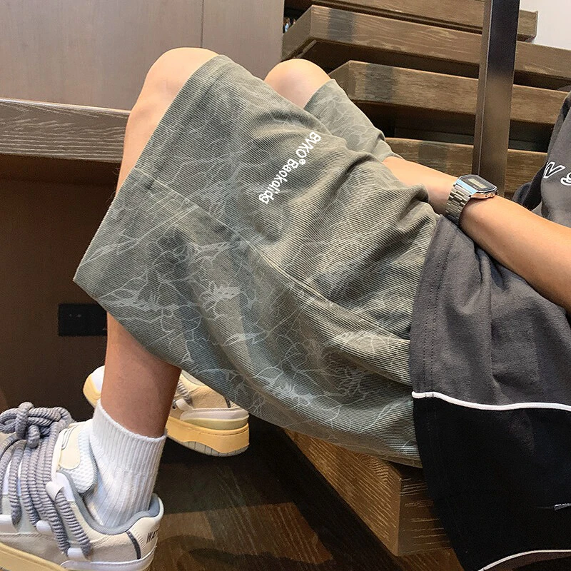 扎染刺绣短裤男士夏季薄款美式潮牌五分裤子男款外穿运动休闲中裤