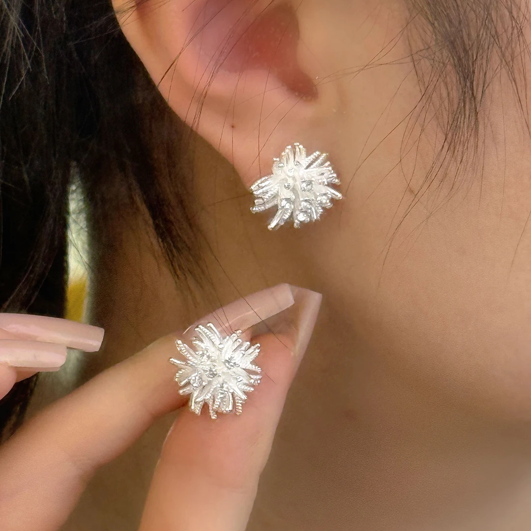 合金耳饰 耳钉2025新款爆款高级感气质银色植物花卉轻奢素款耳饰