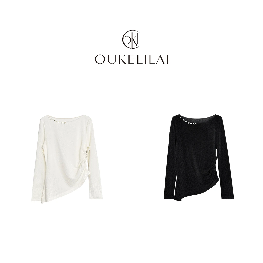 25838 艾米【赫本花园】时尚轻奢褶皱气质长袖上衣